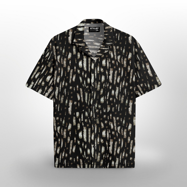 BLACK AND WHITE PATTERN WITH CAMP COLLAR RESORT SHIRT