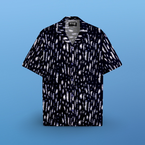 BLUE AND WHITE PATTERN WITH CAMP COLLAR RESORT SHIRT