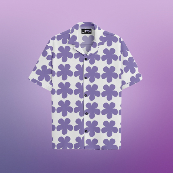 BIG FLORAL PURPLE BEACH SHIRT WITH CAMP COLLAR AND DROP SHOULDERS